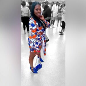 Brand:HALFHEARTED, Color: Orange, Blue and White Size: Small